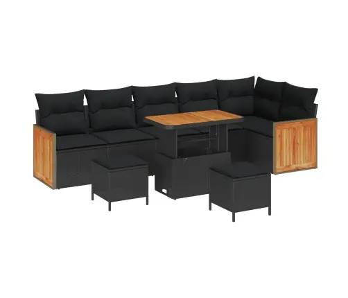 Sodo Sofų Rinkinys Su Pagalve 11 Pcs Juoda Poliratanas