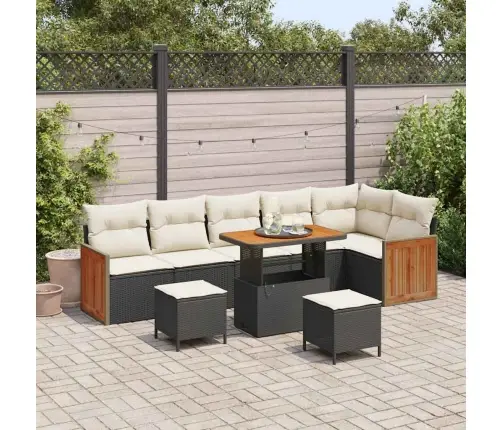 Sodo Sofų Rinkinys 9 Pcs Juoda Ir Kreminė Poliratanas