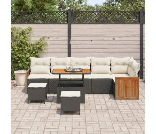 Sodo Sofų Rinkinys 9 Pcs Juoda Ir Kreminė Poliratanas