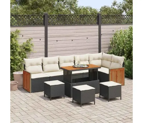 10 Gab Dārza Dīvānu Komplekts Ar Spilveniem Melna Poliestera Rotangpalma Akācija Vidaxl