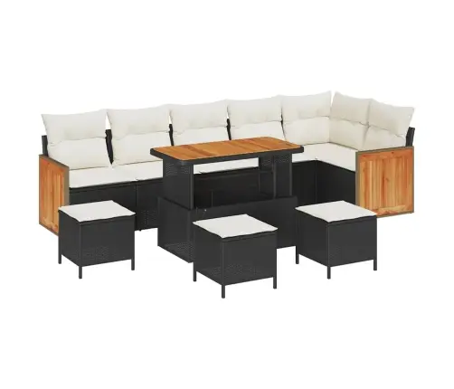 10 Gab Dārza Dīvānu Komplekts Ar Spilveniem Melna Poliestera Rotangpalma Akācija Vidaxl