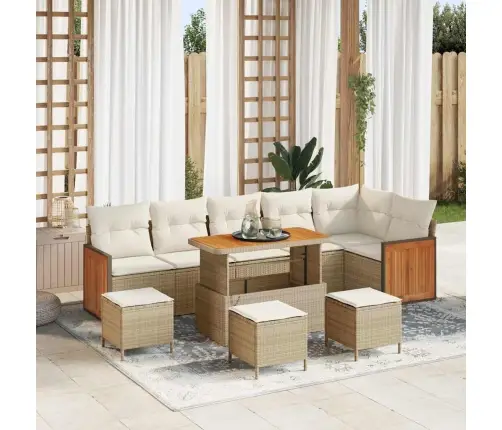 10 Gabalu Dārza Dīvānu Komplekts Ar Spilveniem Bēšs Poli Rotangpalma Akācija Vidaxl