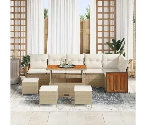 10 Gabalu Dārza Dīvānu Komplekts Ar Spilveniem Bēšs Poli Rotangpalma Akācija Vidaxl