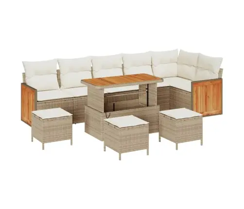 10 Gabalu Dārza Dīvānu Komplekts Ar Spilveniem Bēšs Poli Rotangpalma Akācija Vidaxl