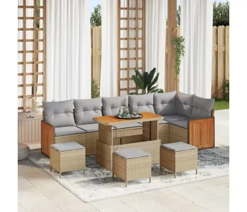 Dārza Dīvānu Komplekts 10 Pcs Bēšs Un Gaiši Pelēks Poliratāns Vidaxl