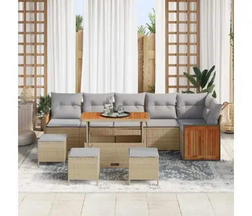 Dārza Dīvānu Komplekts 10 Pcs Bēšs Un Gaiši Pelēks Poliratāns Vidaxl