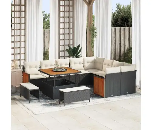 Sodo Sofų Rinkinys 12 Pcs Juoda Ir Kreminė Poliratanas