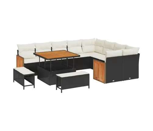 Sodo Sofų Rinkinys 12 Pcs Juoda Ir Kreminė Poliratanas