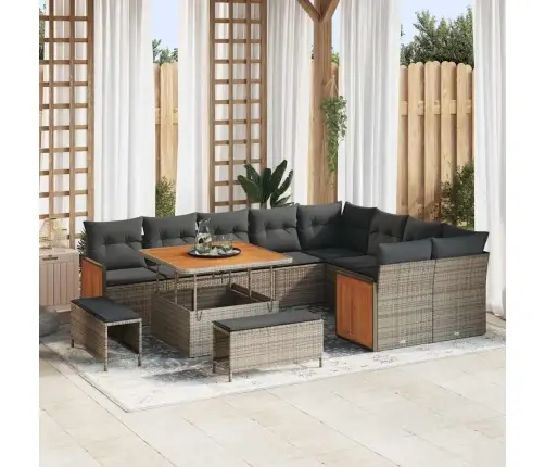 Sodo Sofų Rinkinys 12 Pcs Pilka Tamsiai Pilka Poliratanas