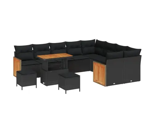 Sodo Sofų Rinkinys Su Pagalve 13 Pcs Juoda Poliratanas