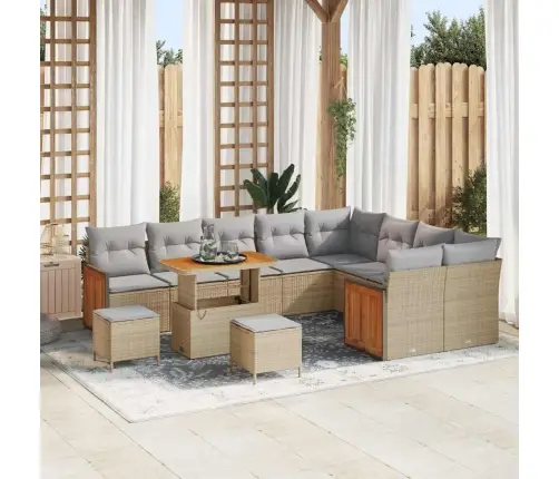 Sodo Sofų Rinkinys 12 Pcs Smėlio Poliratanas