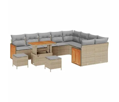 Sodo Sofų Rinkinys 12 Pcs Smėlio Poliratanas