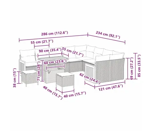 Sodo Sofų Rinkinys 12 Pcs Smėlio Poliratanas