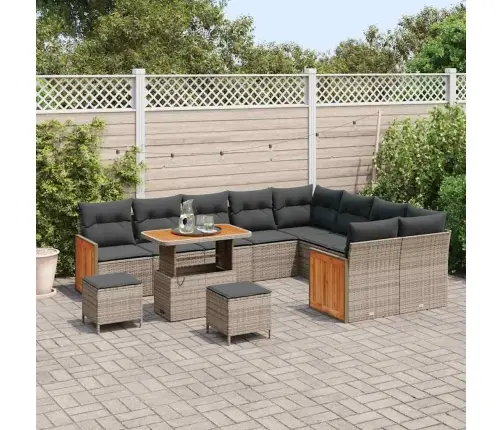 12 Gabalu Dārza Dīvānu Komplekts Ar Spilveniem Pelēkā Polirotangpalmas Akācijas Vidaxl