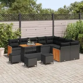 Sodo Sofų Rinkinys 13 Pcs Juoda Poliratanas