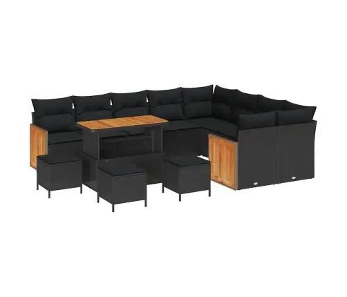 Sodo Sofų Rinkinys 13 Pcs Juoda Poliratanas