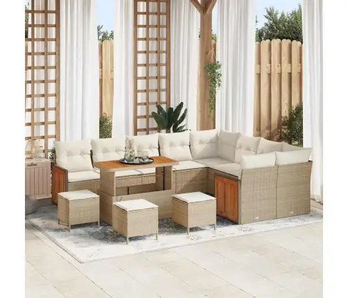 13 Gabalu Dārza Dīvānu Komplekts Ar Spilveniem Bēšs Poli Rotangpalma Akacijas Vidaxl