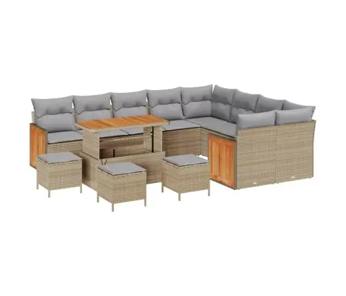 13 Daļīgs Dārza Dīvānu Komplekts Ar Spilveniem Bēšā Poli Rotangpalmas Akācijas Vidaxl