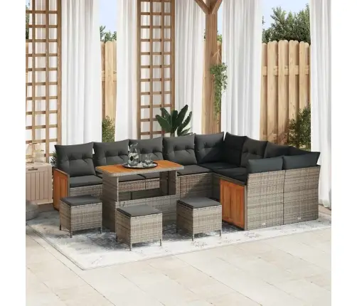 13 Gabalu Dārza Dīvānu Komplekts Ar Spilveniem Pelēkā Poli Rotangpalma Akācijas Vidaxl