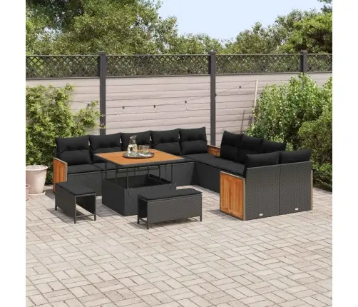 Sodo Sofų Rinkinys Su Pagalve 17 Pcs Juoda Poliratanas