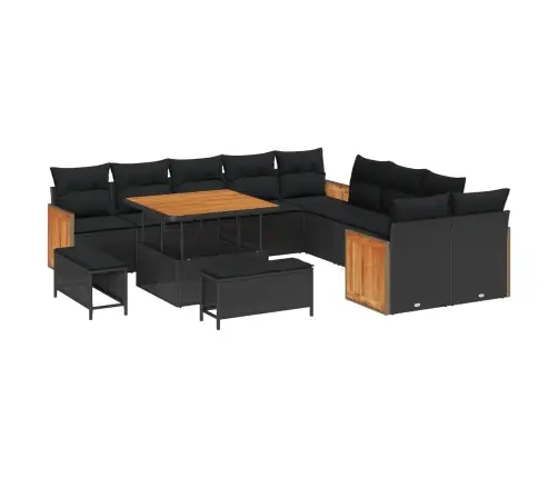 Sodo Sofų Rinkinys Su Pagalve 17 Pcs Juoda Poliratanas