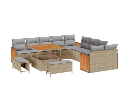 13 Daļu Dārza Dīvānu Komplekts Ar Spilveniem Bēšā Poli Rotangpalmas Akācijā Vidaxl