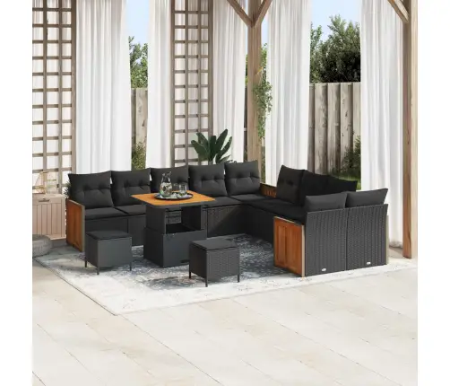 Sodo Sofų Rinkinys Su Pagalve 17 Pcs Juoda Poliratanas