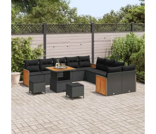 Sodo Sofų Rinkinys Su Pagalve 17 Pcs Juoda Poliratanas