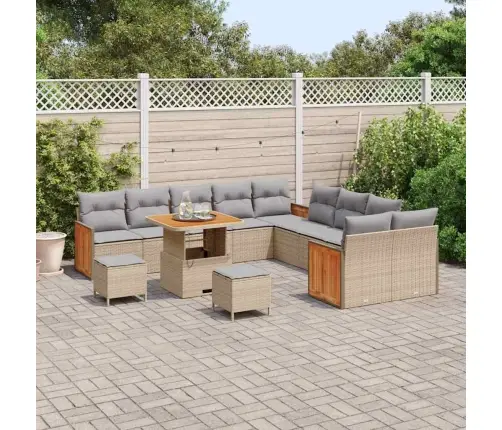 13 Daļu Dārza Dīvānu Komplekts Ar Spilveniem Bēšs Polietilēna Rotangpalmas Akācija Vidaxl