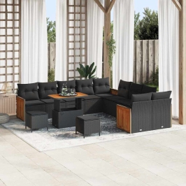 Dārza Dīvānu Komplekts 13 Pcs Melna 90 X 55 X 71 Cm Poliratāns Vidaxl