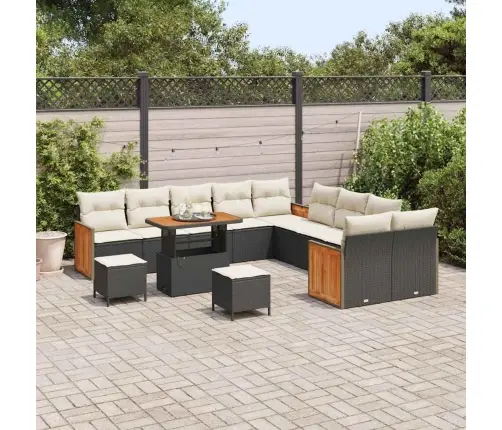 Sodo Sofų Rinkinys 17 Pcs Juoda Ir Kreminė Poliratanas