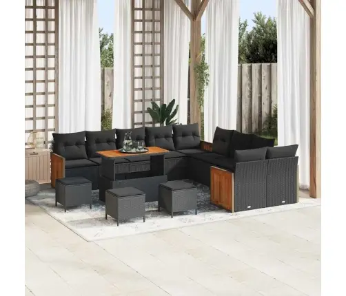 Sodo Sofų Rinkinys 14 Pcs Juoda Poliratanas