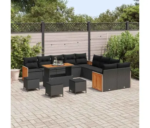 Sodo Sofų Rinkinys 14 Pcs Juoda Poliratanas