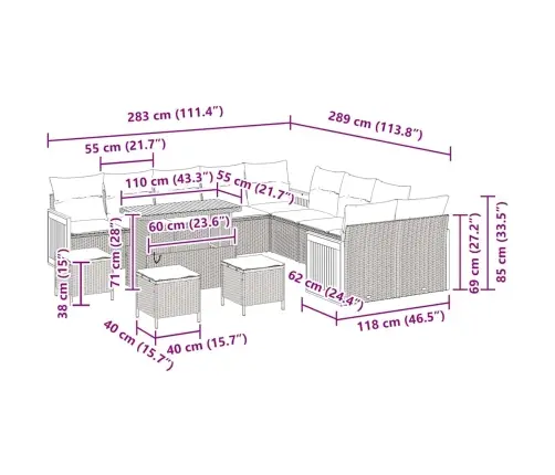 14 Gabalu Dārza Dīvānu Komplekts Ar Spilveniem Bēšs Polietilēna Rotangpalma Akācija Vidaxl