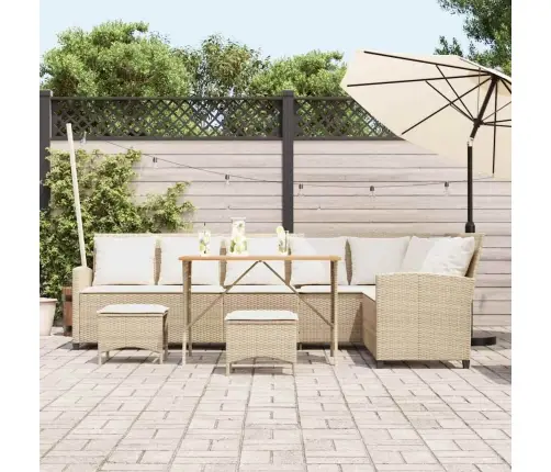 4-Daļīgs Dārza Dīvānu Komplekts, Matrači, Bēša L-Veida Vidaxl