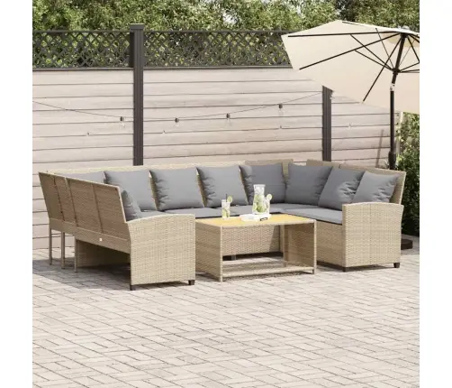 Sodo Sofa Su Pagalvėlėmis, Smėlio, Poliratanas