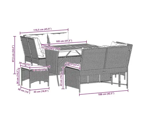 5-Osaline Aiamööblikomplekt Istmepatjadega, Polürotang, Hall