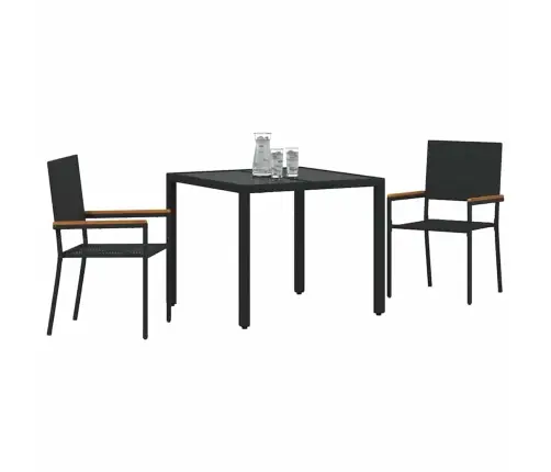 Aia Söögilaudade Komplekt 3 Pcs Must 90 X 90 X 75 Cm Polürotang