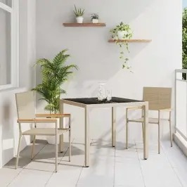 Dārza Ēdamgalds 3 Pcs Bēša 90 X 90 X 75 Cm Poliratāns Vidaxl
