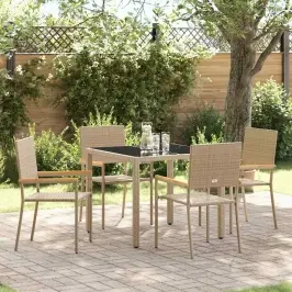 Dārza Ēdamgalds 5 Pcs Bēša 90 X 90 X 75 Cm Poliratāns Vidaxl