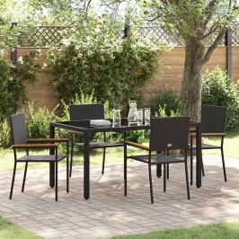 Dārza Ēdamgalds 5 Pcs Melna 150 X 90 X 75 Cm Poliratāns Vidaxl