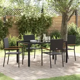 Dārza Ēdamgalds 5 Pcs Melna 150 X 90 X 75 Cm Poliratāns Vidaxl