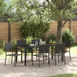 Dārza Ēdamgalds 7 Pcs Melna 150 X 90 X 75 Cm Poliratāns Vidaxl