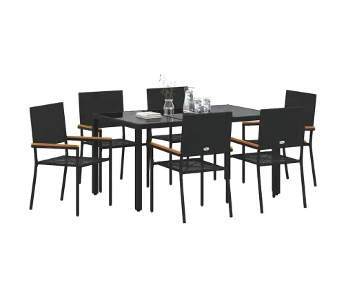 Aia Söögilaudade Komplekt 7 Pcs Must 150 X 90 X 75 Cm