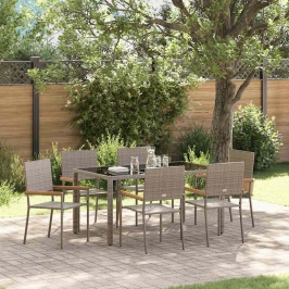 Dārza Ēdamgalds 7 Pcs Pelēka 150 X 90 X 75 Cm Poliratāns Vidaxl