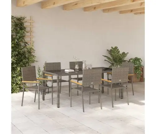 7 Daļu Dārza Ēdamistabas Komplekts Pelēks Poliestera Rotangpalma Vidaxl