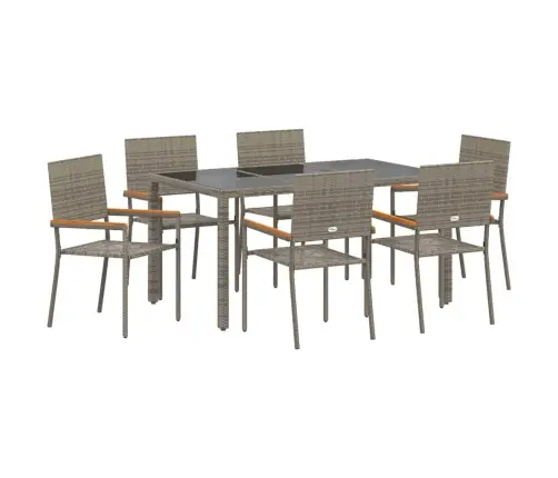 7 Daļu Dārza Ēdamistabas Komplekts Pelēks Poliestera Rotangpalma Vidaxl