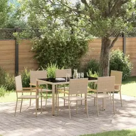 Dārza Ēdamgalds 7 Pcs Bēša 150 X 90 X 75 Cm Poliratāns Vidaxl