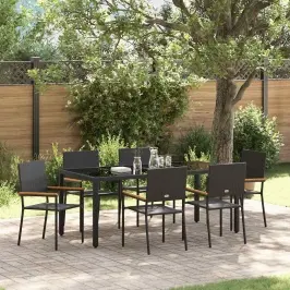 Dārza Ēdamgalds 7 Pcs Melna 190 X 90 X 75 Cm Poliratāns Vidaxl