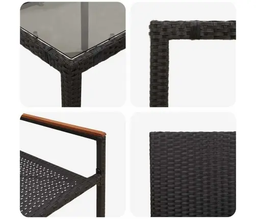 Sodo Valgomojo Komplektas 9 Pcs Juoda 190 X 90 X 75 Cm